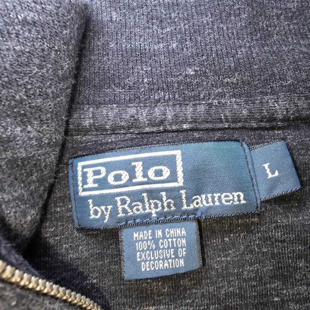 Polo Ralph Lauren Men's Large Estate Rib 1/4 Zip Pullover Grey Green Pony Preppy